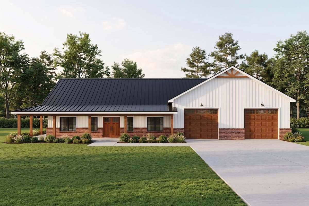 Plan image - 405145FDC:Spacious Barndominium House Plan with Wraparound Porch and 3-Car Garage