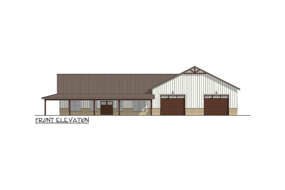 Plan 405145FDC: Spacious Barndominium House Plan with Wraparound Porch and 3-Car Garage - Image #2 - Barndominium, Farmhouse