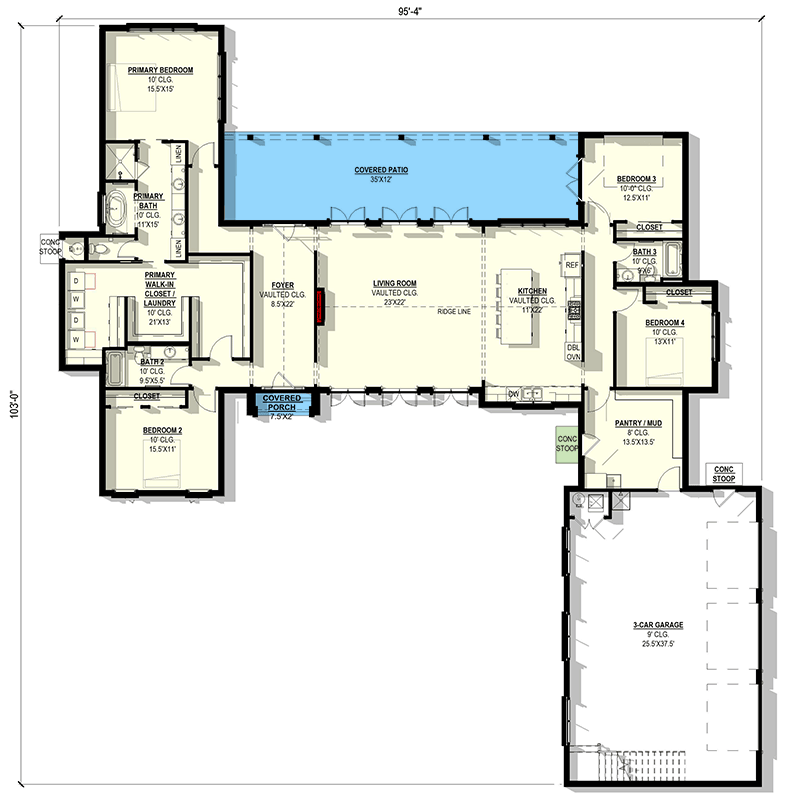 Plan 405147FDC: 2,970 Sq Ft European Transitional House Plan with Split Bedrooms and Covered Patio - Floor Plan - Main Level - European, Transitional