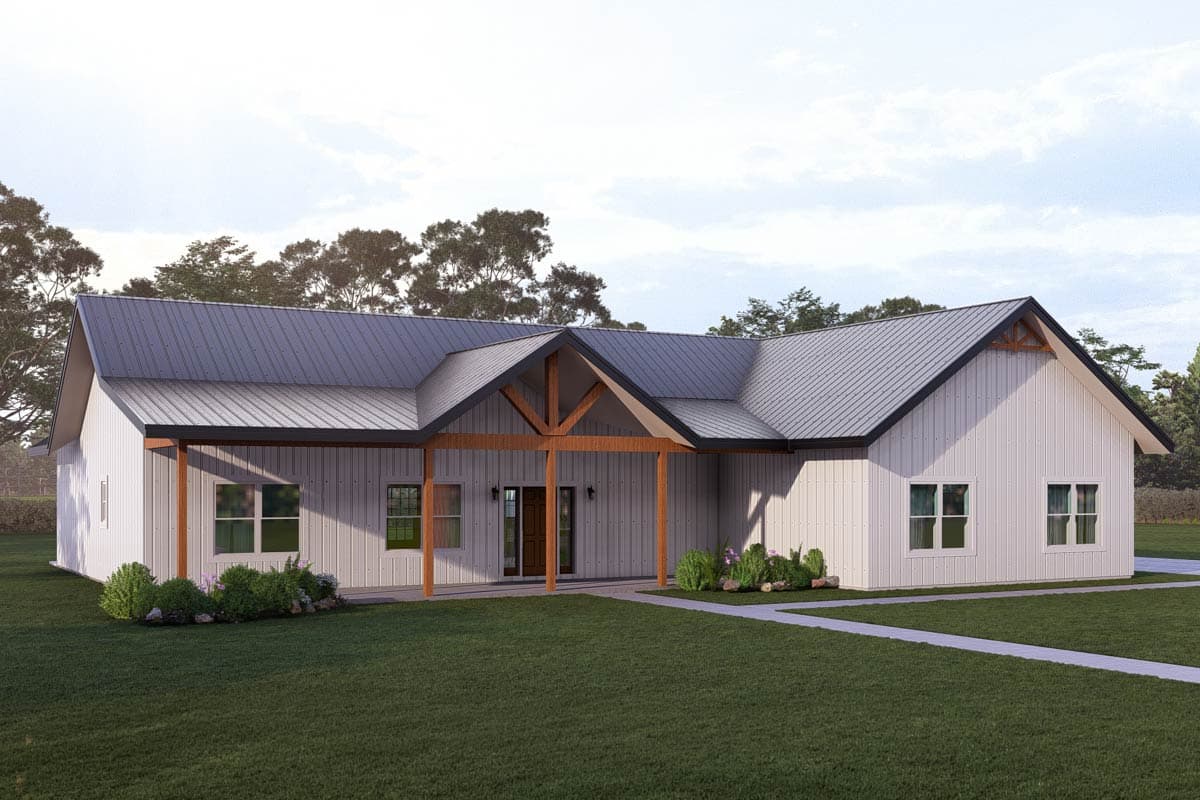 Plan image - 405148FDC:Spacious Barndominium Farmhouse House Plan with 3 Beds and Covered Porches