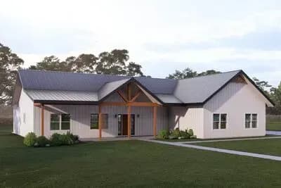 Spacious Barndominium Farmhouse House Plan with 3 Beds and Covered Porches