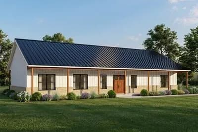 Spacious 4-Bedroom Barndominium Farmhouse House Plan with Covered Porches