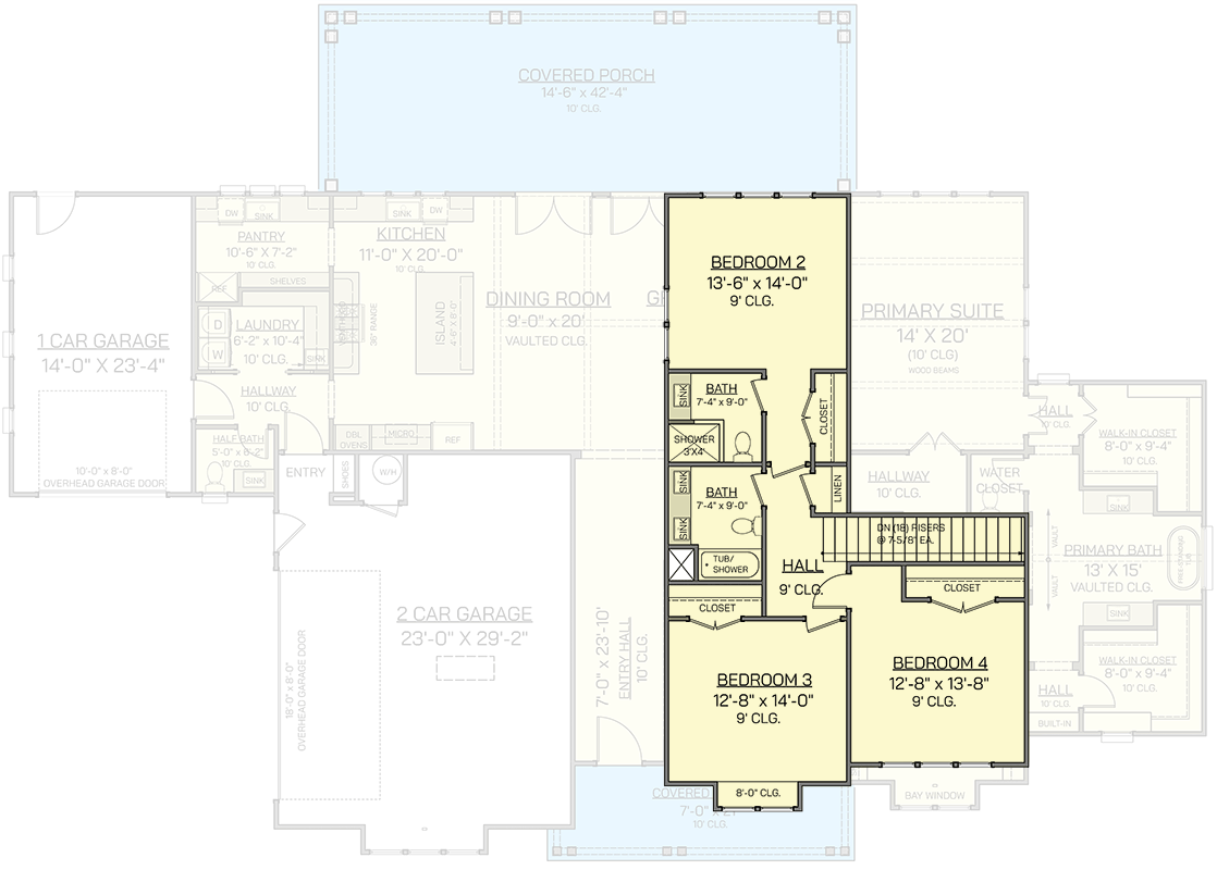 Plan 820016WSF: 4-Bedroom Transitional Farmhouse House Plan with Gourmet Kitchen - Floor Plan - 2nd Floor - Farmhouse, Modern, New American, Traditional, Transitional