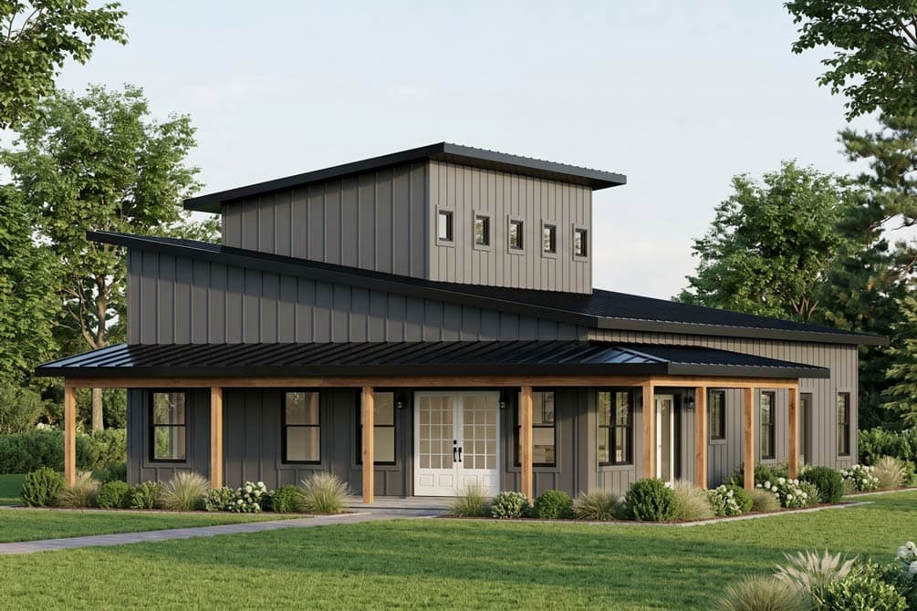 Plan 405151FDC: Modern Barndominium House Plan with 3 Beds and 2-Car Garage - Image #1 - Barndominium, Farmhouse