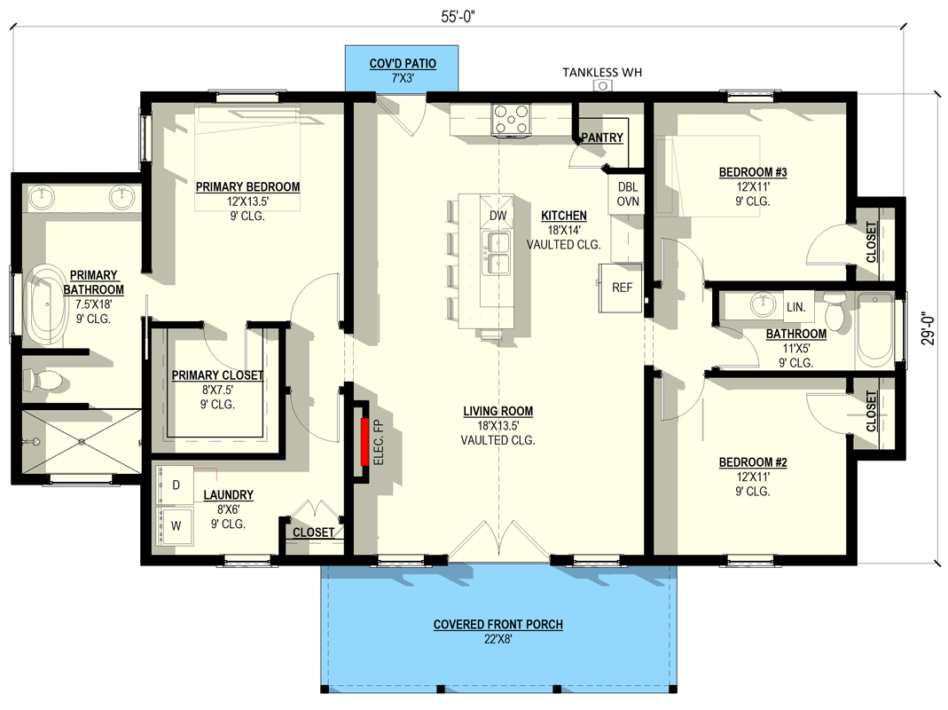 Plan 405152FDC: Modern Barndominium House Plan with 3 Beds and Vaulted Living - Floor Plan - Main Level - Barndominium