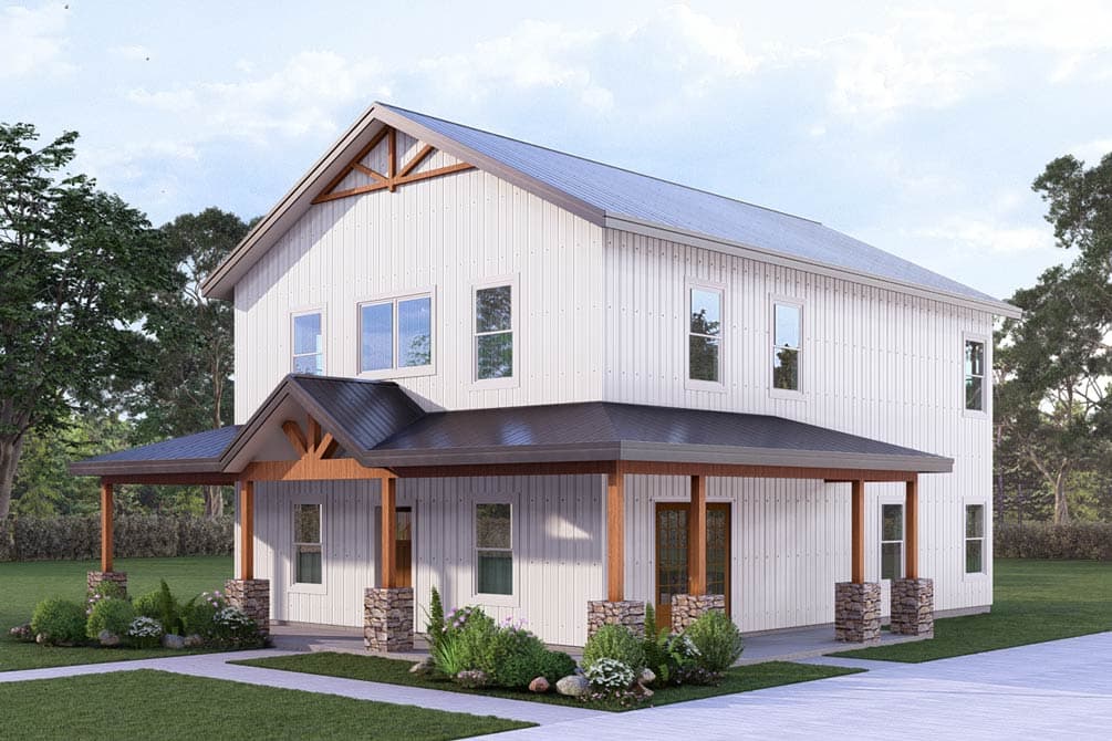 Plan image - 405153FDC:Inviting 3-Bedroom Barndominium House Plan with Wraparound Porch
