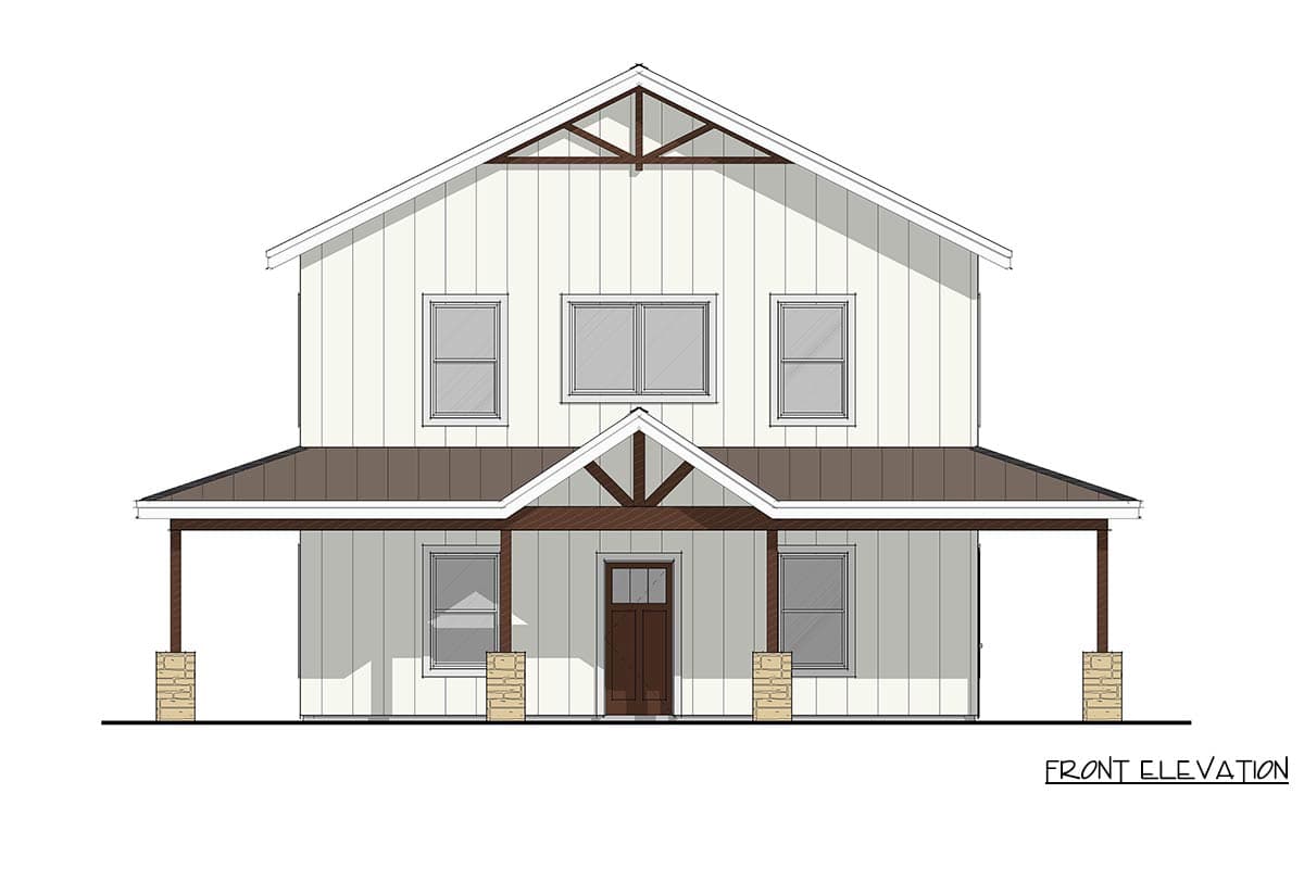 Plan 405153FDC: Inviting 3-Bedroom Barndominium House Plan with Wraparound Porch - Image #2 - Barndominium, Farmhouse