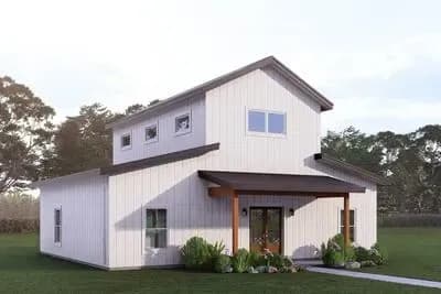 Three-Bedroom Barndominium Plan with Screened Porch