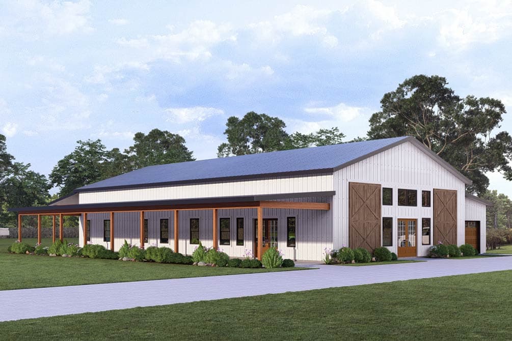 Plan image - 405155FDC:Barndominium Farmhouse House with 4 Bedrooms and Covered Patio