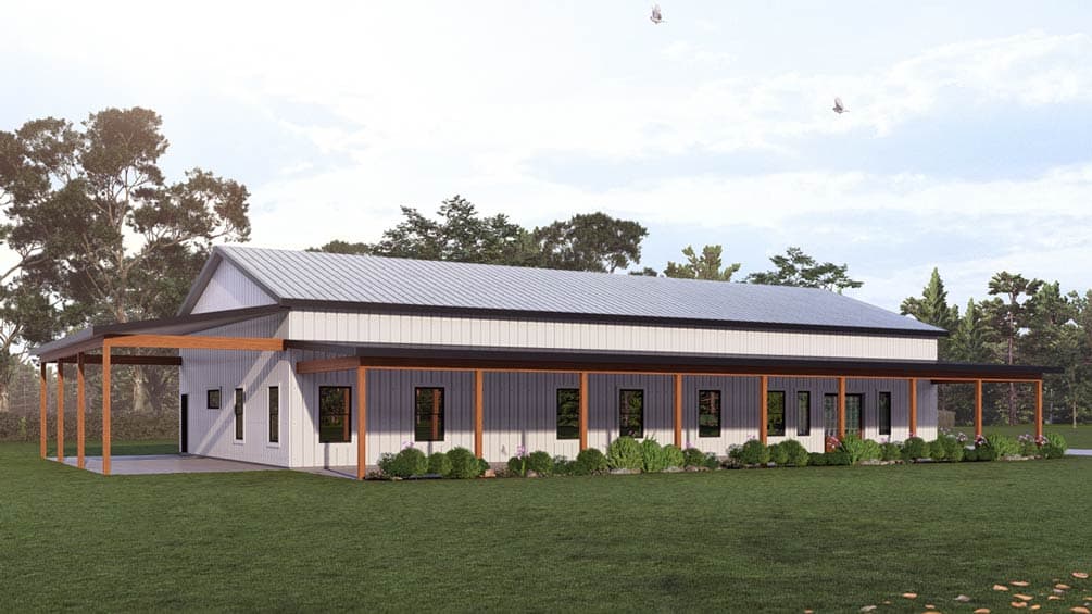 Plan 405155FDC: Barndominium Farmhouse House with 4 Bedrooms and Covered Patio - Image #2 - Barndominium, Farmhouse
