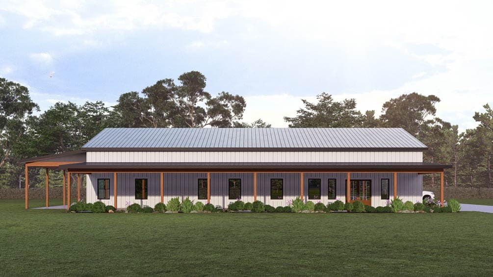 Plan 405155FDC: Barndominium Farmhouse House with 4 Bedrooms and Covered Patio - Image #3 - Barndominium, Farmhouse