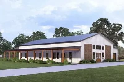 Barndominium Farmhouse House with 4 Bedrooms and Covered Patio