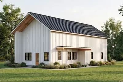 Barndominium Farmhouse House Plan with 4 Beds and Loft