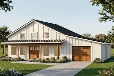 Modern Barndominium House Plan with 1 Bedroom and 2-Car Garage