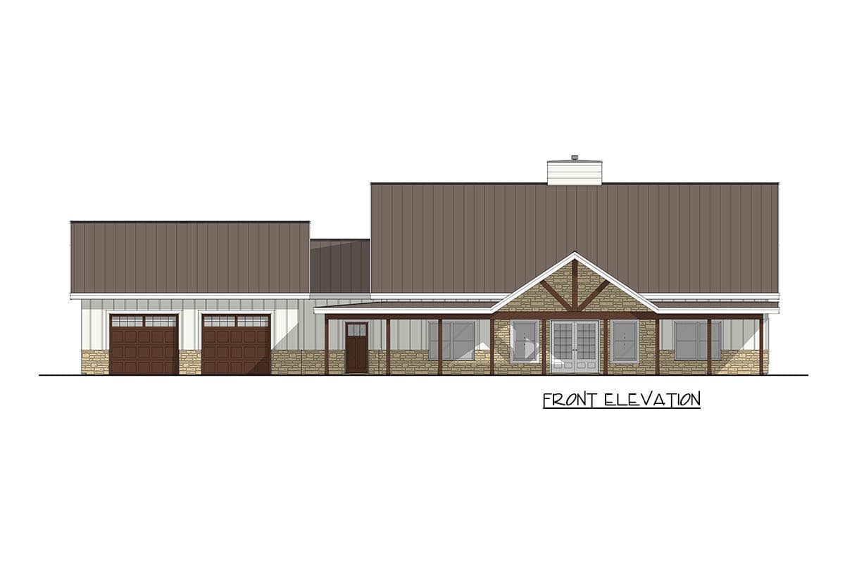 Plan 405161FDC: Modern Barndominium House Plan with 3 Bedrooms and Wraparound Porch - Image #2 - Barndominium, Farmhouse