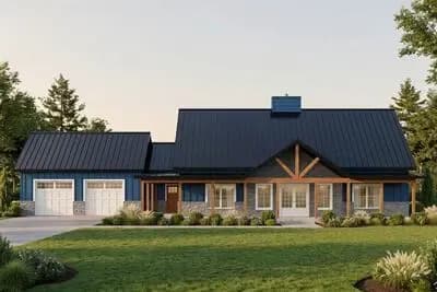 Modern Barndominium House Plan with 3 Bedrooms and Wraparound Porch