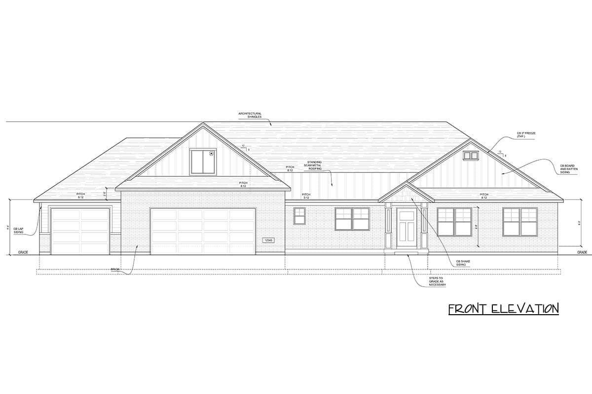 Plan 849084PGE: Craftsman Ranch House Plan with Split Bedrooms and 3-Car Garage - Image #2 - Craftsman, Ranch, Traditional