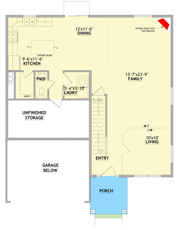 Plan 849086PGE: Craftsman House Plan with 4 Beds and Walkout Garage - Floor Plan - Main Level - Craftsman, Traditional