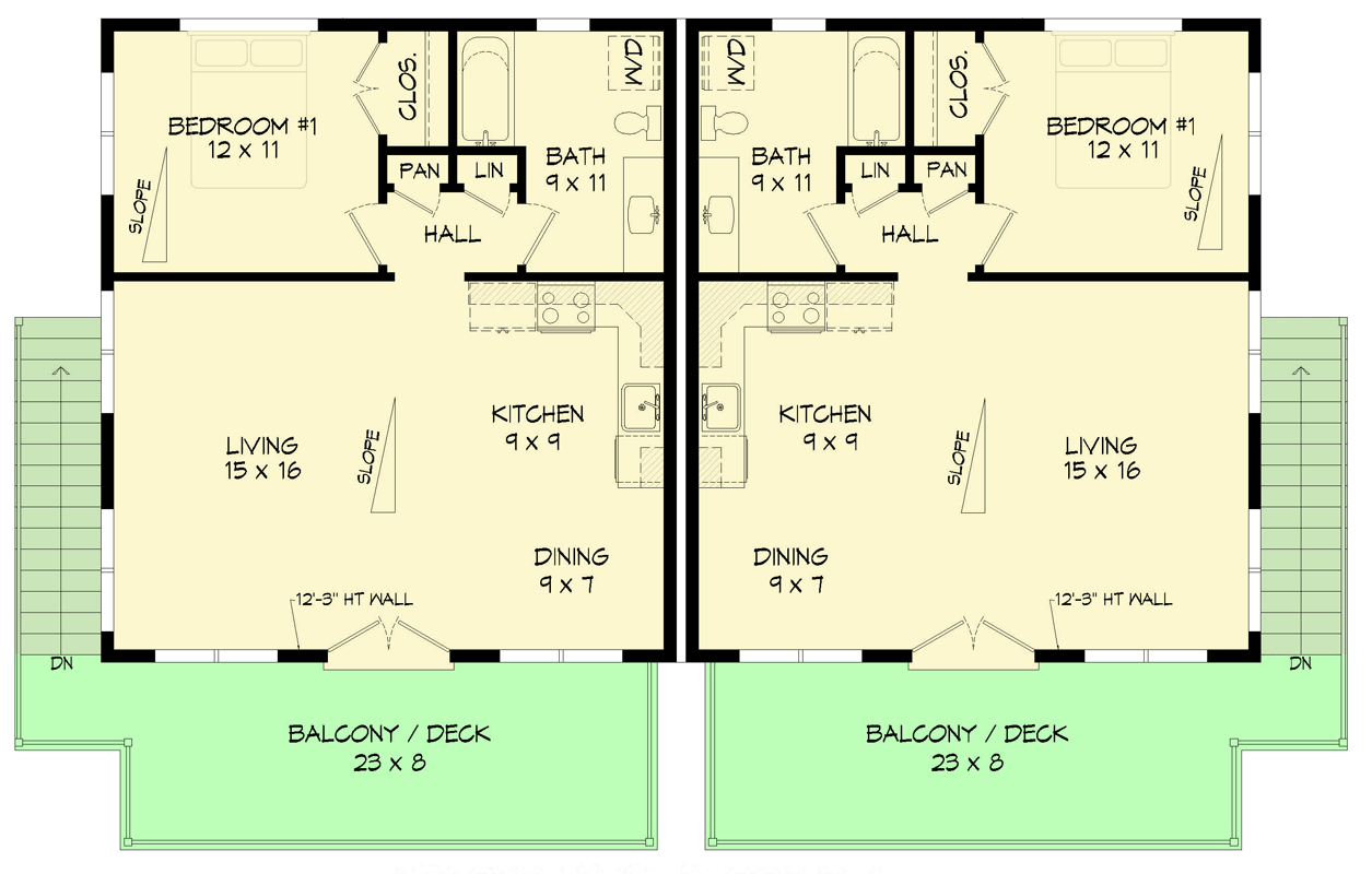 Plan 680664VR: Modern Duplex House Plan with 2 Bedrooms, Deck, and Two-Car Garage - Floor Plan - 2nd Floor - Contemporary, Modern