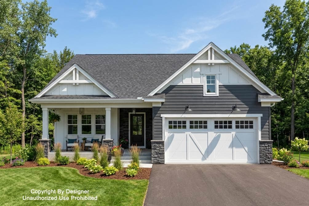 Plan 140057RK: Traditional Farmhouse House Plan with Split Bedrooms and 2-Car Garage - Image #1 - Craftsman, Farmhouse, Traditional