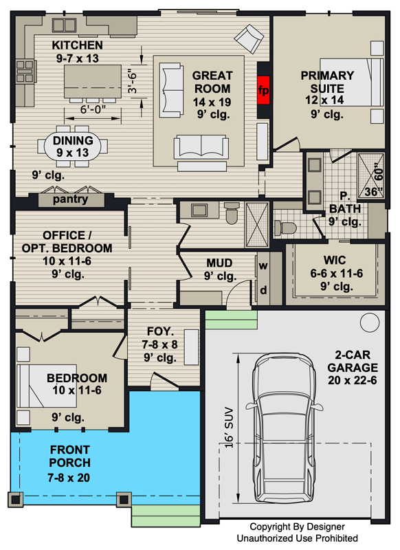 Plan 140057RK: Traditional Farmhouse House Plan with Split Bedrooms and 2-Car Garage - Floor Plan - Image #26 - Craftsman, Farmhouse, Traditional