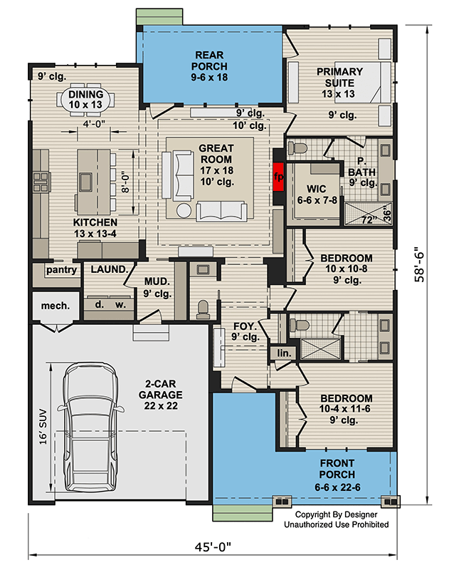 Plan 140064RK: Craftsman House Plan with 3 Split Bedrooms and 2-Car Garage - Floor Plan - Image #31 - Craftsman, Traditional