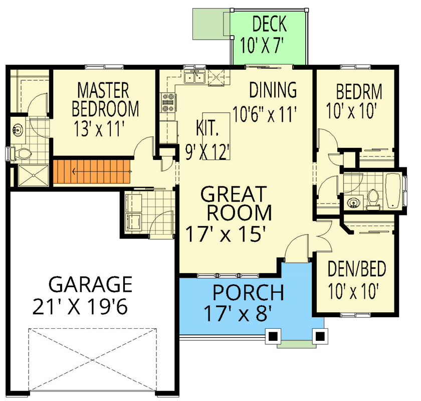 Plan 267114SPK: Country Craftsman Ranch House Plan with 2-3 Bedrooms and Vaulted Ceilings - Floor Plan - Main Level - Country, Craftsman, Ranch