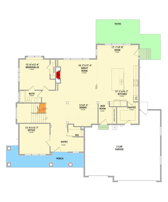Plan 849088PGE: Traditional House Plan with 5 Bedrooms and Two-Story Great Room - Floor Plan - Main Level - New American, Traditional