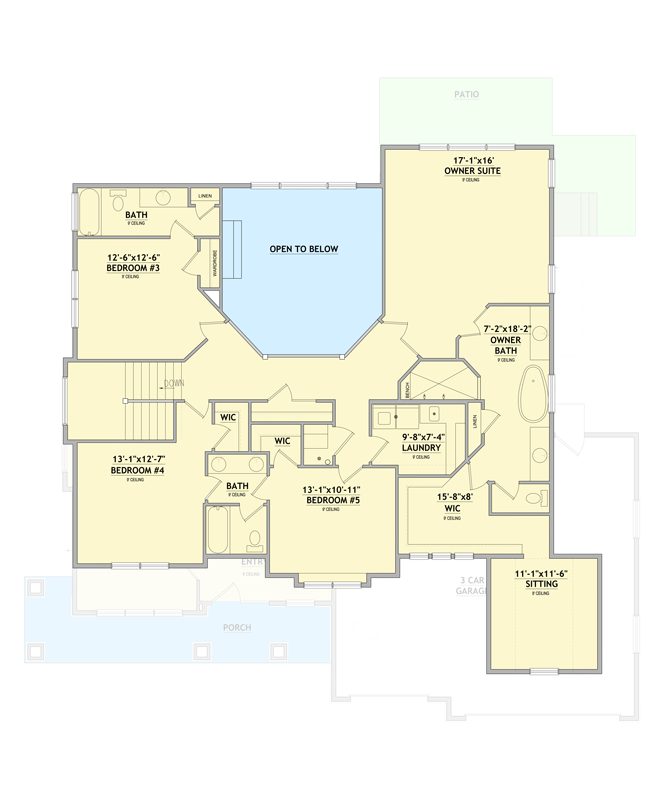 Plan 849088PGE: Traditional House Plan with 5 Bedrooms and Two-Story Great Room - Floor Plan - 2nd Floor - New American, Traditional