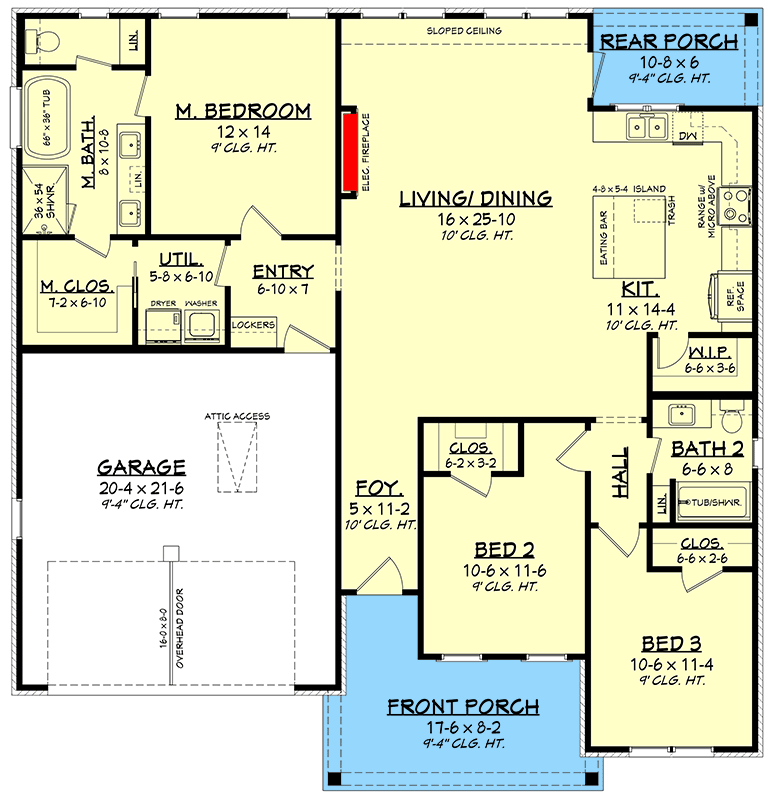 Plan 52042HZ: Modern Farmhouse House Plan with 3 Split Bedrooms - Floor Plan - Image #11 - Country, Farmhouse, Southern, Traditional