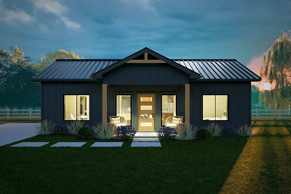 Plan 67852MG: Two-Bedroom Modern Farmhouse Plan with Office or Guest Space - Image #3 - Barndominium, Contemporary, Modern Farmhouse