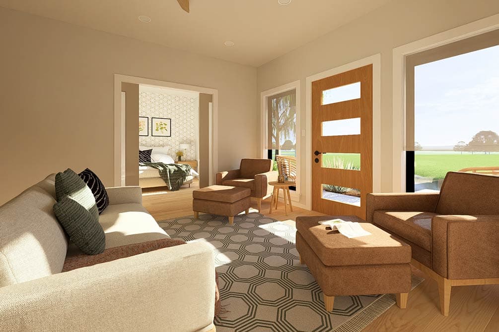 Plan 67852MG: Two-Bedroom Modern Farmhouse Plan with Office or Guest Space - Image #8 - Barndominium, Contemporary, Modern Farmhouse