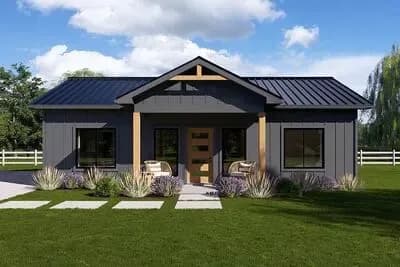 Two-Bedroom Modern Farmhouse Plan with Office or Guest Space