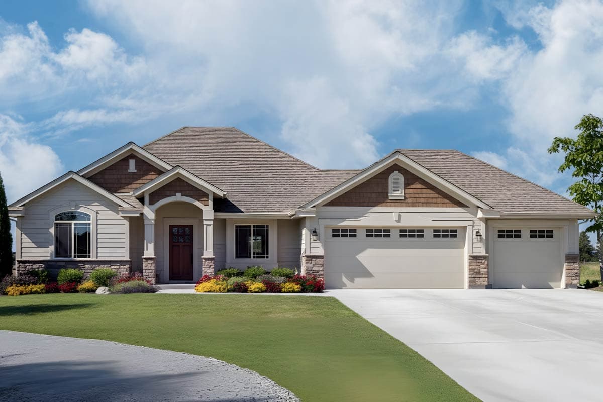 Plan image - 267115SPK:Craftsman Ranch House Plan with 3-Car Garage and 2 or 3 Bedrooms