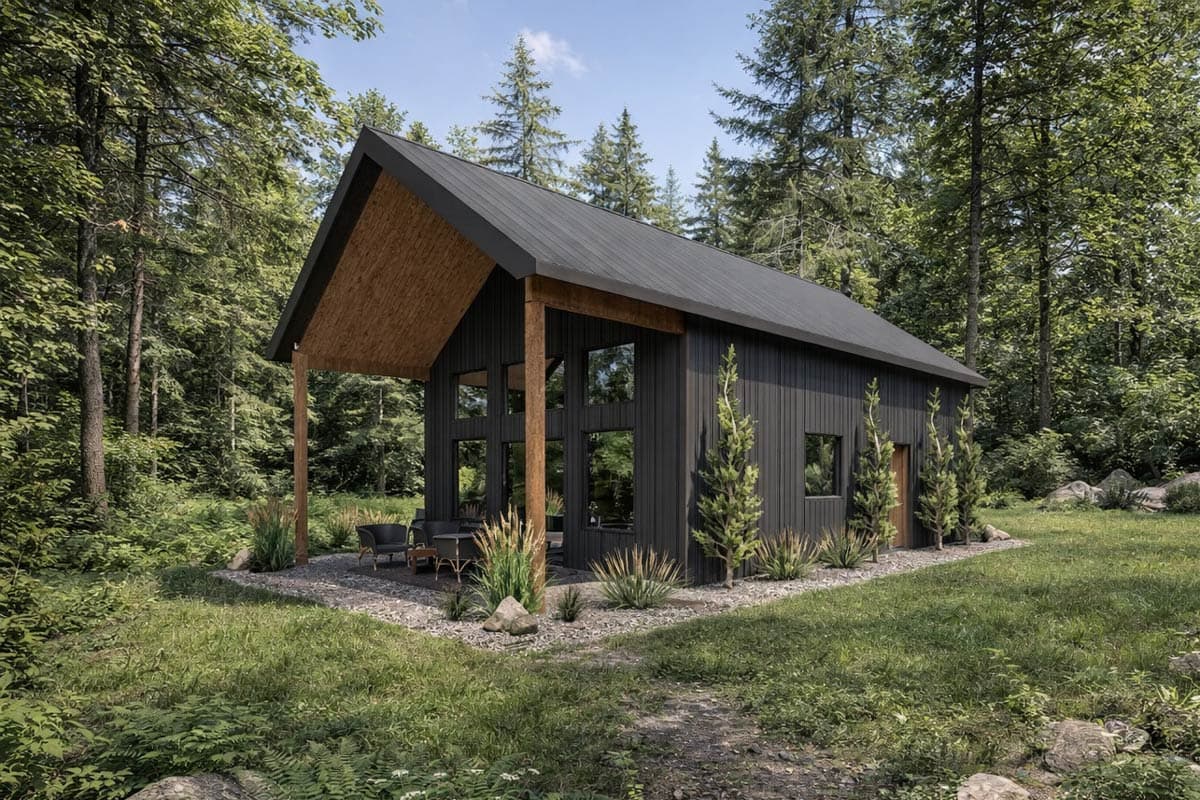 Plan 400029FTY: Barndominium Cabin House Plan with Loft and Vaulted Great Room - Image #2 - Barndominium, Cabin