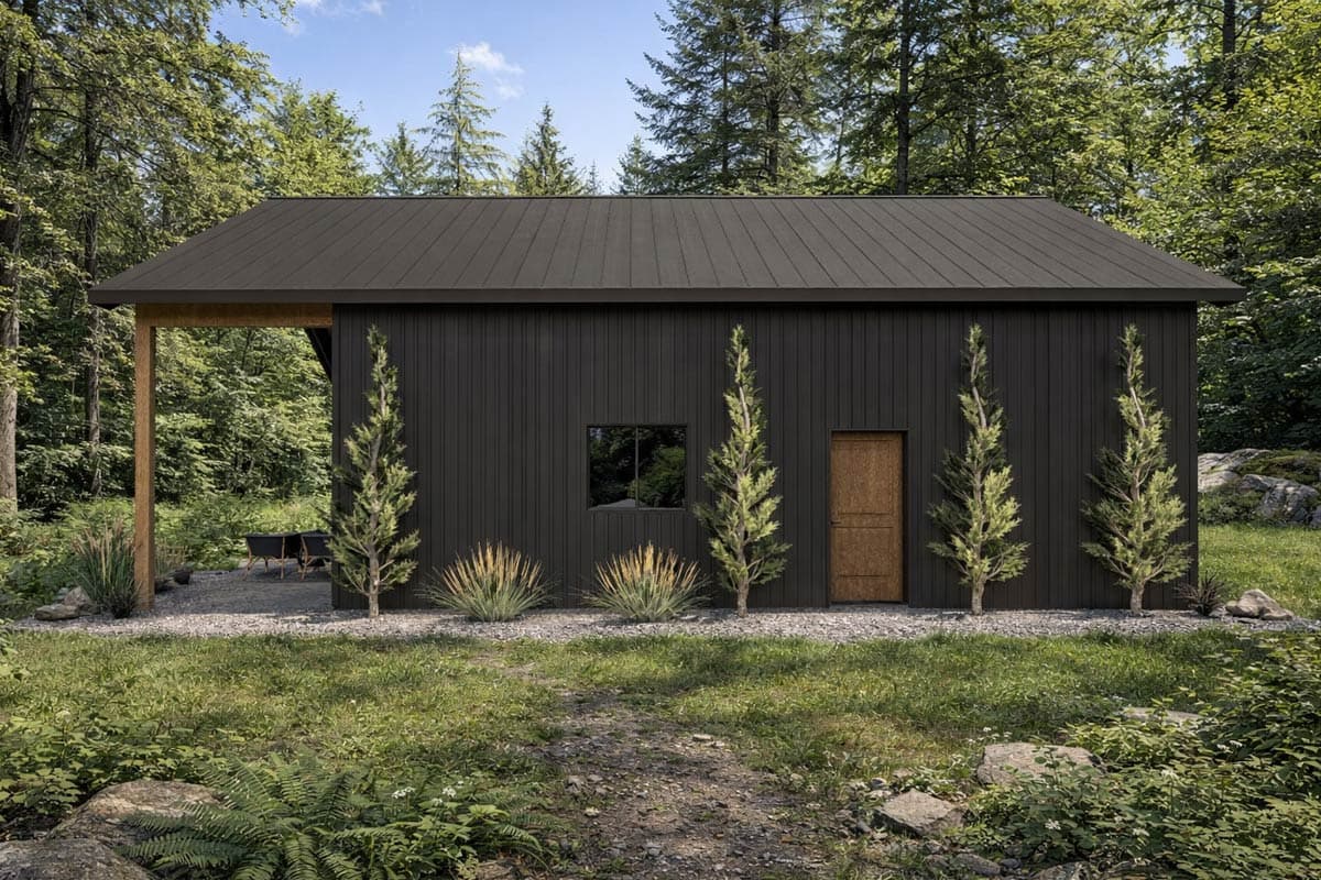 Plan 400029FTY: Barndominium Cabin House Plan with Loft and Vaulted Great Room - Image #4 - Barndominium, Cabin
