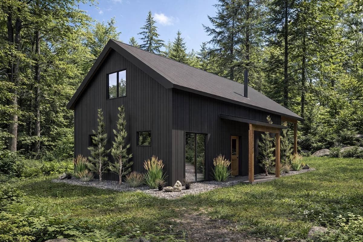 Plan 400029FTY: Barndominium Cabin House Plan with Loft and Vaulted Great Room - Image #6 - Barndominium, Cabin