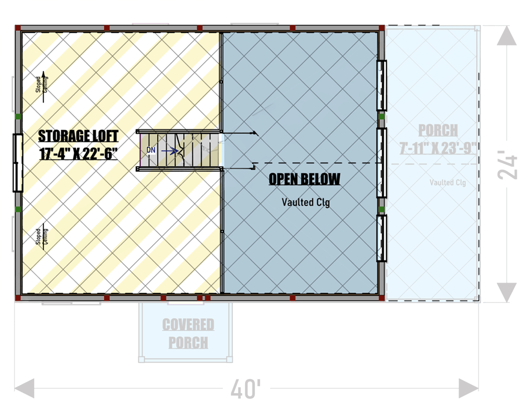 Plan 400029FTY: Barndominium Cabin House Plan with Loft and Vaulted Great Room - Floor Plan - Image #19 - Barndominium, Cabin