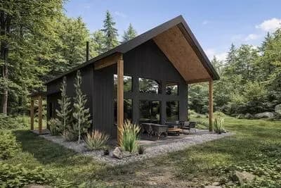 Barndominium Cabin House Plan with Loft and Vaulted Great Room