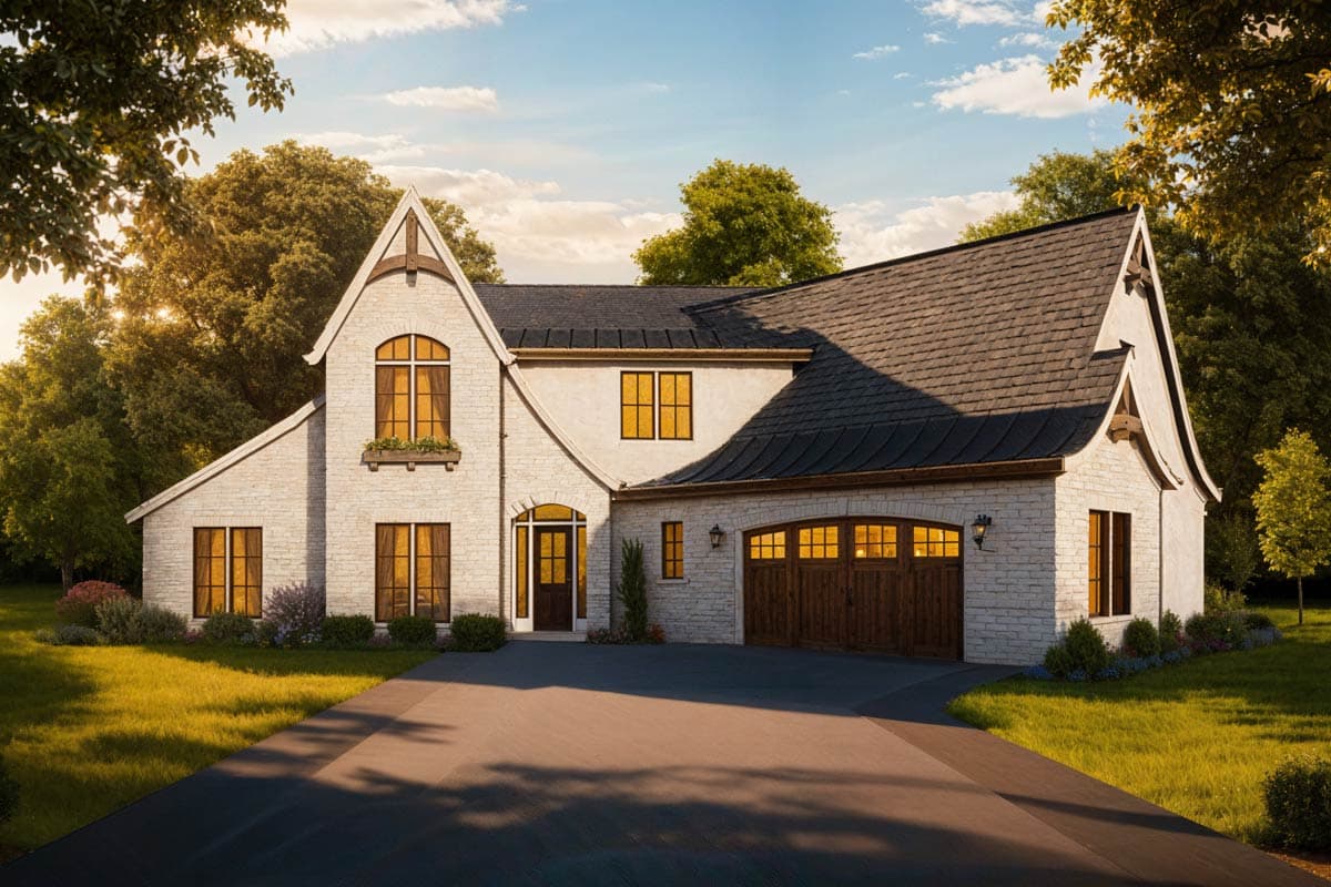 Plan 85480MS: European Stone House Plan with 4 Bedrooms and Angled Garage - Image #3 - European, Transitional