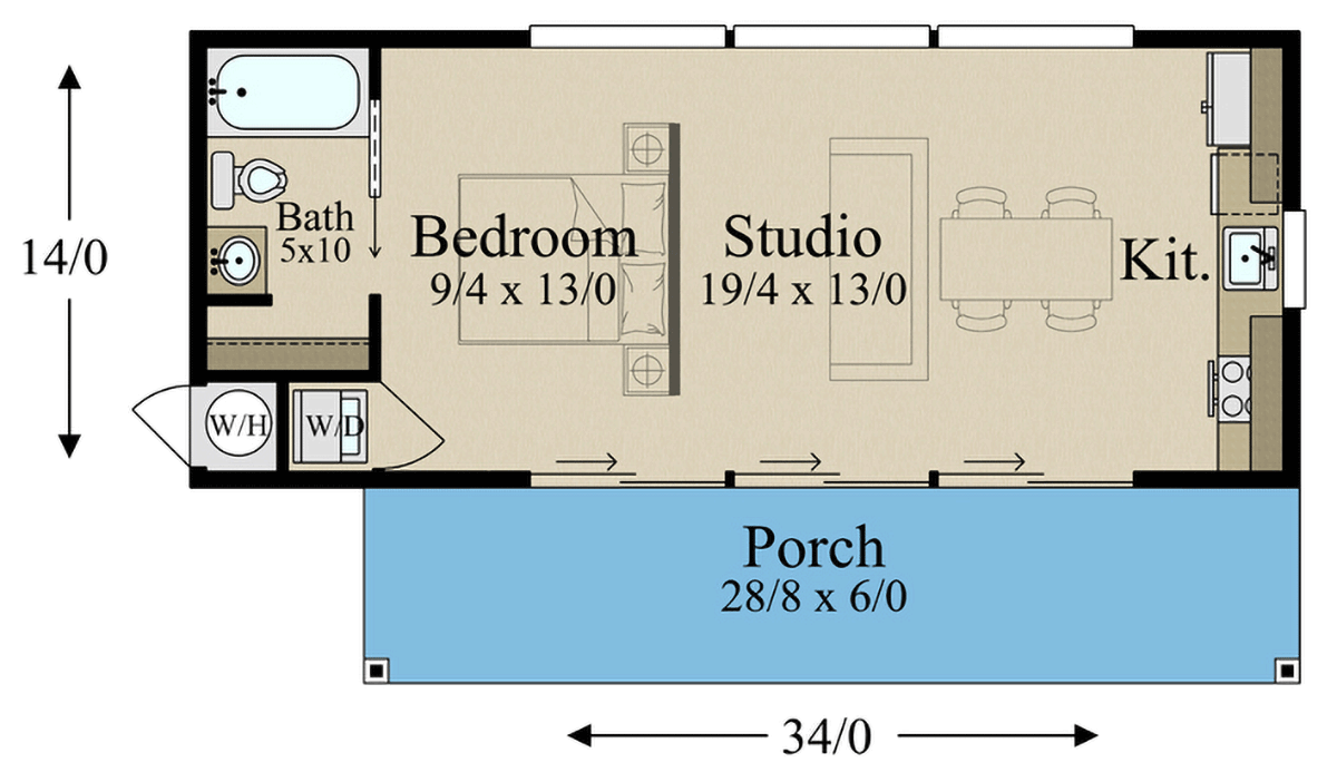 Plan 85485MS: Modern 1-Bedroom ADU House Plan with Open Studio - Floor Plan - Image #2 - Modern