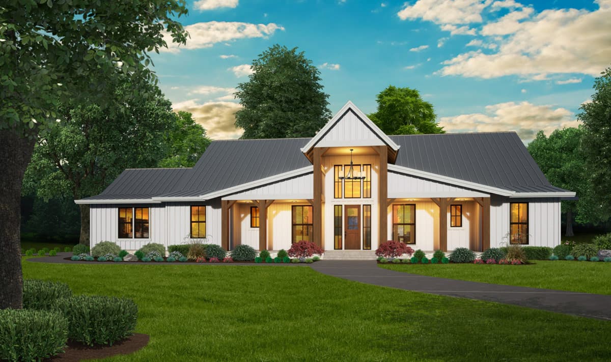 Plan 85489MS: Contemporary Barndominium House Plan with 4-5 Bedrooms, Bonus, and Workshop - Image #2 - Barndominium, Contemporary, Modern Farmhouse, Rustic