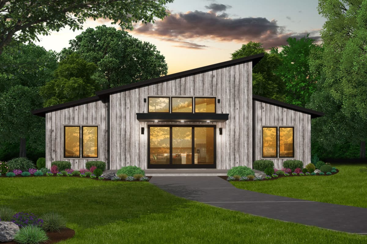 Plan image - 85493MS:Contemporary Mountain Ranch House Plan with Workshop and 3-Car Garage