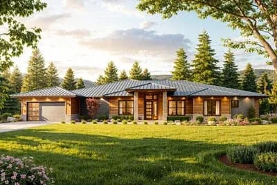 Modern Mountain Ranch House Plan with 4 Bedrooms and Versatile Flex Spaces