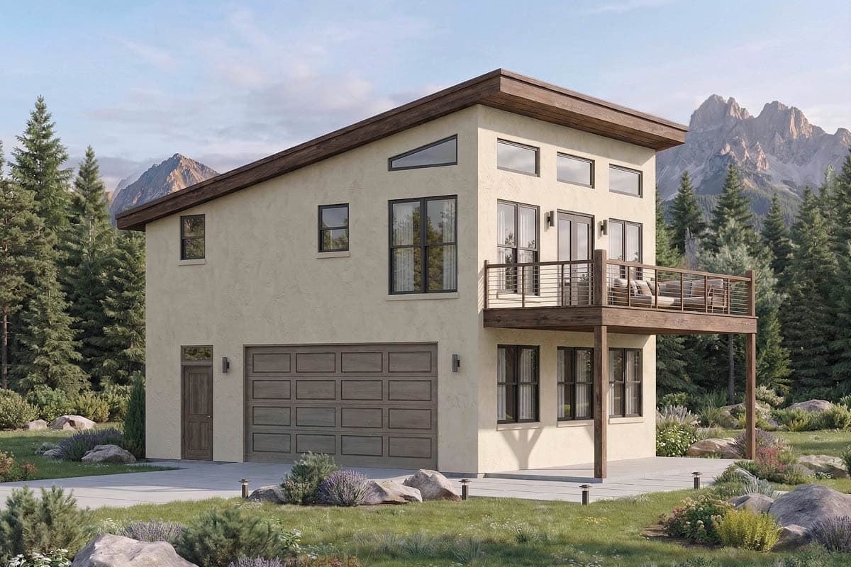 Plan image - 680665VR:Contemporary Southwest 1-Bedroom House Plan with 2-Car Garage and Deck