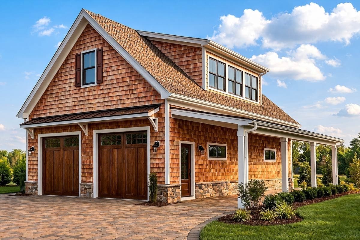 Plan image - 680667VR:Compact Craftsman Shingle House Plan with Loft and Spacious Garage