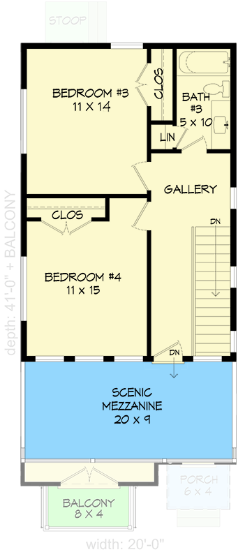 Plan 680671VR:  Contemporary 4-Bedroom House Plan with Rooftop Porch - Floor Plan - 3rd Floor - Contemporary