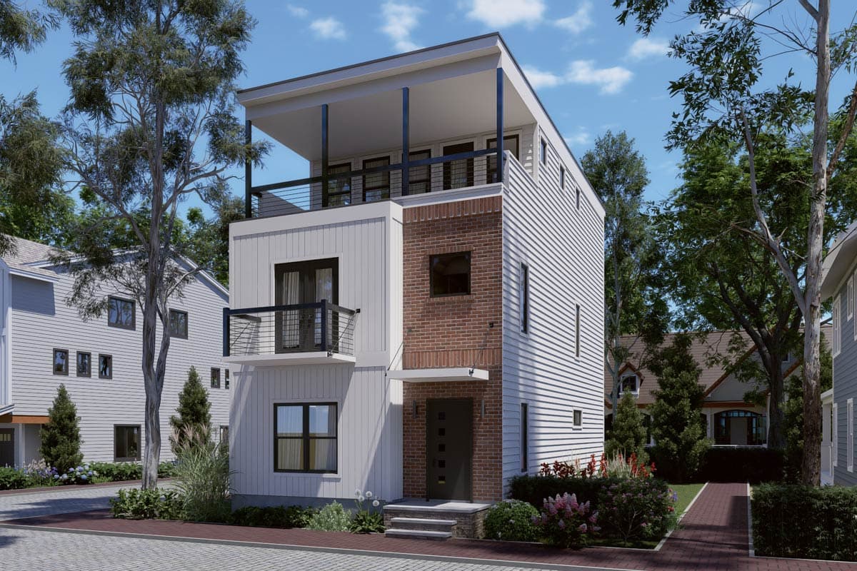 Plan 680671VR:  Contemporary 4-Bedroom House Plan with Rooftop Porch - Image #2 - Contemporary