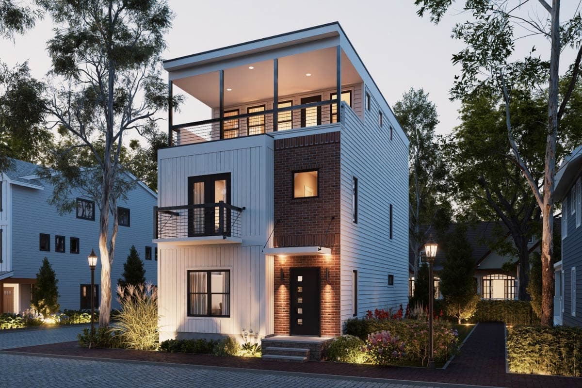  Contemporary 4-Bedroom House Plan with Rooftop Porch