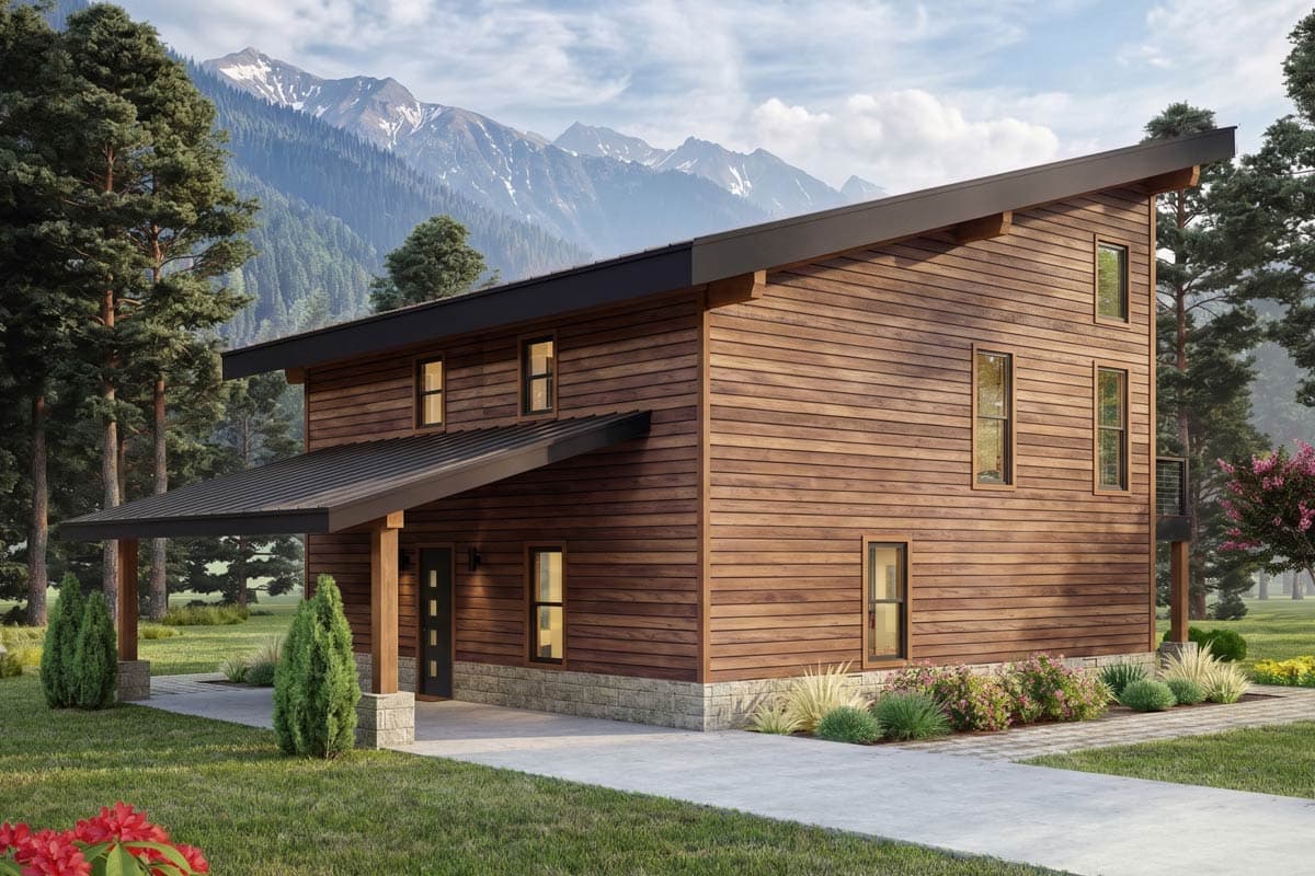 Plan 680674VR: 1922 Sq Ft Contemporary Mountain House Plan with Den and Deck - Image #2 - Contemporary, Mountain